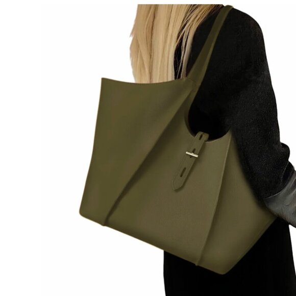 tote le monde Handbags - Tote Le Monde Milan Genuine Leather Tote Bag Shoulder Purse Olive Green Gold